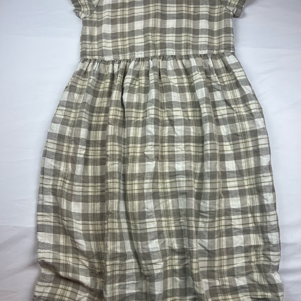 Women’s Beige Plaid Button-Front country cottage Dress with Tie Waist - Picture 2 of 6